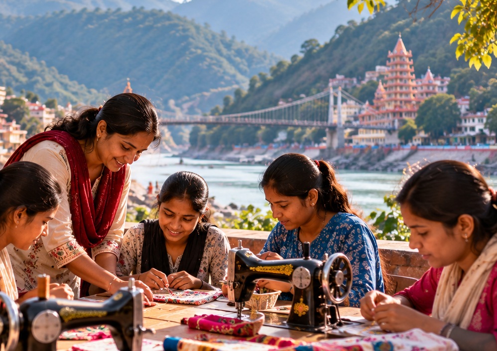 Women learning stitching and practical skills — illustrative image