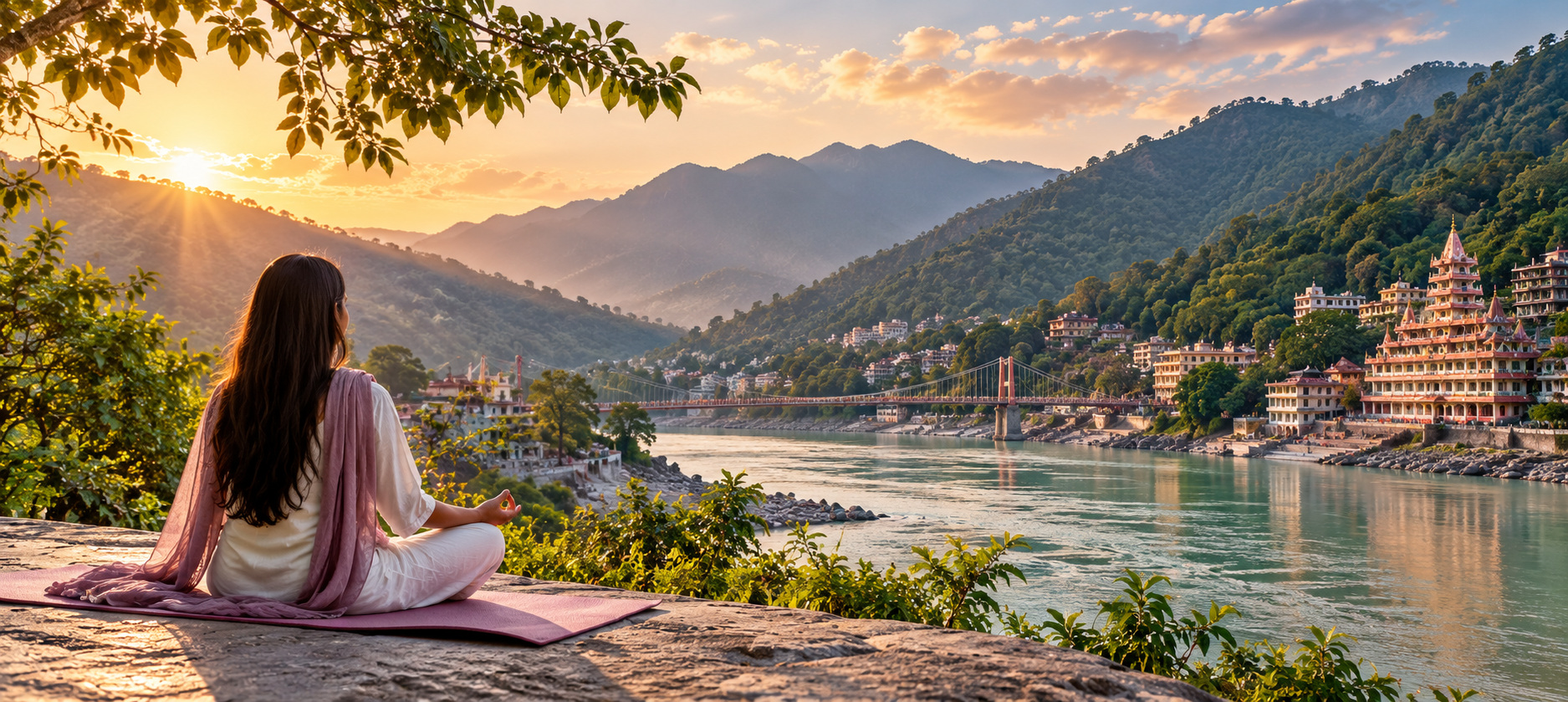 Peaceful outdoor meditation and well-being by the river